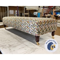 Arden Plain Top Footstool 152 x 53cm (60 x 21") Bespoke Increased Pad Height by 7cm - COM Osborne & Little Felicia - Double Piped Trim - 7ins Castor Mahogany Leg 8533