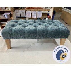 Kinver Deep Buttoned Footstool 102 x 46cm (40 x 18") Crushed Velvet Slate - 9ins Tapered Natural Leg - Piped Trim 4886