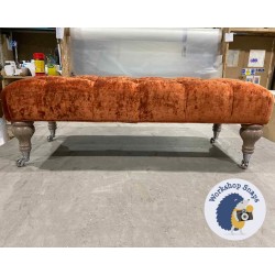 Kinver Deep Buttoned Footstool 102 x 46cm (40 x 18") Crushed Velvet Orange - Self Piped - 7.5ins Castor Washed Oak Leg 5864