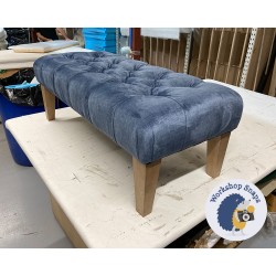 Kinver Deep Buttoned Footstool 102 x 46cm (40 x 18") Easycare Velvet Atlantic - Single Piped Trim - 9ins Tapered Oak Leg 8709