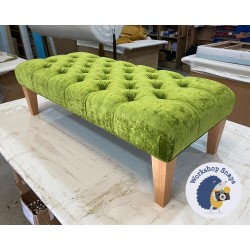 Kinver Deep Buttoned Footstool 122 x 53cm (48x21") Crushed Velvet Pistachio - Self Piped Trim - 9ins Tapered Natural Leg 6869 Kinver Deep Buttoned Footstool 122 x 53cm (48x21") Crushed Velvet Pistachio - Self Piped Trim - 9ins Tapered Natural Leg 6869