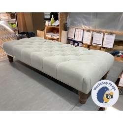 Kinver Deep Buttoned Footstool 122 x 53cm (48x21") Linara 2494/63 Linen - Piped Trim - 5" Turned Oak Leg 5321 Kinver Deep Buttoned Footstool 122 x 53cm (48x21") Linara 2494/63 Linen - Piped Trim - 5" Turned Oak Leg 5321