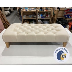 Kinver Deep Buttoned Footstool 122 x 53cm (48x21") Eden Faux Swede Vanilla - Self Piped - 6ins Concave Oiled Oak Leg 6240 Kinver Deep Buttoned Footstool 122 x 53cm (48x21") Eden Faux Swede Vanilla - Self Piped - 6ins Concave Oiled Oak Leg 6240
