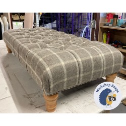 Kinver Deep Buttoned Footstool 122 x 53cm (48x21") Wool Check Hessian - Single Piped Trim - 5ins Turned Natural Leg 8504 Kinver Deep Buttoned Footstool 122 x 53cm (48x21") Wool Check Hessian - Single Piped Trim - 5ins Turned Natural Leg 8504
