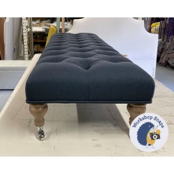 Kinver Deep Buttoned Footstool 152 x 53cm (60 x 21") Faux Wool Navy - Double Piped Trim - 7.5ins Washed Oak Castor Leg 8718 Kinver Deep Buttoned Footstool 152 x 53cm (60 x 21") Faux Wool Navy - Double Piped Trim - 7.5ins Washed Oak Castor Leg 8718