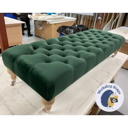 Kinver Deep Buttoned Footstool 152 x 53cm (60 x 21") Flat Velvet Bottle Green - Plain Trim - 7.5ins Castor Oiled Leg 8465 Kinver Deep Buttoned Footstool 152 x 53cm (60 x 21") Flat Velvet Bottle Green - Plain Trim - 7.5ins Castor Oiled Leg 8465