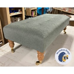 Cannock Shallow Buttoned Footstool 102 x 46cm (40 x 18") COM Warwick Krayola Aqua - Single Piped Trim - 7ins Natural Castor Leg 9025