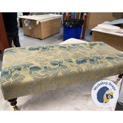 Cannock Shallow Buttoned Footstool 122 x 53cm (48 x 21") COM Colefax & Fowler Clarendon Aqua - 6ins Castor Mahogany Leg 7566 Cannock Shallow Buttoned Footstool 122 x 53cm (48 x 21") COM Colefax & Fowler Clarendon Aqua - 6ins Castor Mahogany Leg 7566