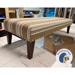 Arden Plain Top Footstool 152 x 53cm (60 x 21") - COM Lewis & Wood Selsey Stripe Peat - Gold Full Studs - 9ins Tapered Mahogany Leg 8525