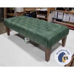 Kinver Deep Buttoned Footstool 122 x 53cm (48x21") Antique Matt Leather Verde - 9ins Tapered Leg Oak - 4445 Kinver Deep Buttoned Footstool 122 x 53cm (48x21") Antique Matt Leather Verde - 9ins Tapered Leg Oak - 4445