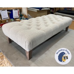 Kinver Deep Buttoned Footstool 122 x 53cm (48x21") Basket Weave Light Grey - Self Piped - 6" Concave Tapered Washed Oak Leg 5538 Kinver Deep Buttoned Footstool 122 x 53cm (48x21") Basket Weave Light Grey - Self Piped - 6" Concave Tapered Washed Oak Leg 5538