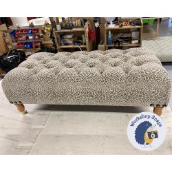 Kinver Deep Buttoned Footstool 122 x 53cm (48x21") COM Nina Campbell Bagatelle Weave Walnut/Ivory - Bespoke Pad Height Increased to 10ins - Corner Studs - 7ins Natural Castor Leg 7418 Kinver Deep Buttoned Footstool 122 x 53cm (48x21") COM Nina Campbell Bagatelle Weave Walnut/Ivory - Bespoke Pad Height Increased to 10ins - Corner Studs - 7ins Natural Castor Leg 7418