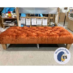 Kinver Deep Buttoned Footstool 122 x 53cm (48x21") Crushed Velvet Orange - 5ins Tapered Natural Leg - 5847 Kinver Deep Buttoned Footstool 122 x 53cm (48x21") Crushed Velvet Orange - 5ins Tapered Natural Leg - 5847