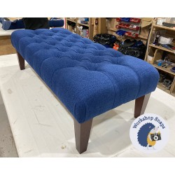 Kinver Deep Buttoned Footstool 122 x 53cm (48x21") Soft Weave Sapphire - 9ins Tapered Mahogany Leg - 6220 Kinver Deep Buttoned Footstool 122 x 53cm (48x21") Soft Weave Sapphire - 9ins Tapered Mahogany Leg - 6220
