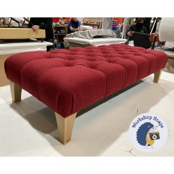 Kinver Deep Buttoned Footstool 122 x 53cm (48x21") Wool Plain Pomegranate - 6in Concave Tapered Oiled Oak Leg 6452 Kinver Deep Buttoned Footstool 122 x 53cm (48x21") Wool Plain Pomegranate - 6in Concave Tapered Oiled Oak Leg 6452