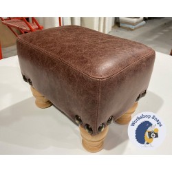 Arden Plain Top Footstool 33 x 23cm (13 x 9") Antique Matt Leather Mahogany - Corner Studs - 4ins Turned Natural Leg 6181 Arden Plain Top Footstool 33 x 23cm (13 x 9") Antique Matt Leather Mahogany - Corner Studs - 4ins Turned Natural Leg 6181