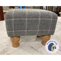 Arden Plain Top Footstool 33 x 23cm (13 x 9") Wool Check Grey - 4ins Turned Natural Leg 7510 Arden Plain Top Footstool 33 x 23cm (13 x 9") Wool Check Grey - 4ins Turned Natural Leg 7510