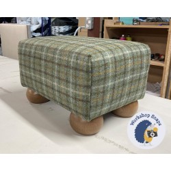 Arden Plain Top Footstool 33 x 23cm (13 x 9") Wool Check Sea - 2ins Bun Oak Leg 8315 Arden Plain Top Footstool 33 x 23cm (13 x 9") Wool Check Sea - 2ins Bun Oak Leg 8315
