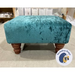 Arden Plain Top Footstool 46 x 33cm (18 x 13") Crushed Velvet Teal - 5ins Turned Mahogany Leg 5575