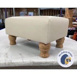 Arden Plain Top Footstool 46 x 33cm (18 x 13") Faux Leather Cream - 4ins Turned Oak Leg 7042