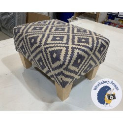Arden Plain Top Footstool 46 x 33cm (18 x 13") Geometric Bricks Indigo - 5ins Tapered Natural Leg 4796