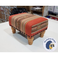 Arden Plain Top Footstool 46 x 33cm (18 x 13") Geometric Stripe Earth - Full Studs - 5 Inch Turned Leg Natural 4577