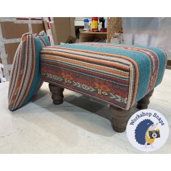 Arden Plain Top Footstool 46 x 33cm (18 x 13") Geometric Stripe Capri - 5ins Turned Oak leg - Plus matching self piped 15 ins scatter cushion 5176