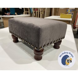 Arden Plain Top Footstool 46 x 33cm (18 x 13") House Velvet Slate - Full Studs - 4ins Turned Mahogany Leg 6109