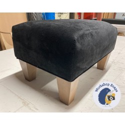 Arden Plain Top Footstool 46 x 33cm (18 x 13") House Velvet Black - Piped Trim - 5ins Tapered Oak Leg 7952