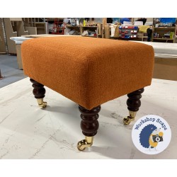 Arden Plain Top Footstool 46 x 33cm (18 x 13") Soft Weave Copper - Plain Trim - 7ins Castor Mahogany Leg 8628