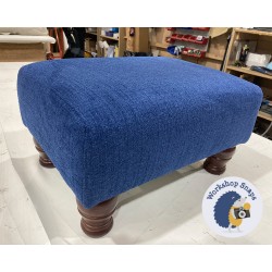 Arden Plain Top Footstool 46 x 33cm (18 x 13") Soft Weave Sapphire - 4ins Turned Mahogany Leg 6305