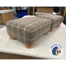 Arden Plain Top Footstool 46 x 33cm (18 x 13") Wool Check Hessian - Piped Trim - 2ins Bun Natural Foot 8207