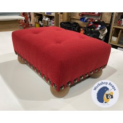 Cannock Shallow Buttoned Footstool 46 x 33cm (18 x 13") Faux Wool Ruby - Full Studs - 2ins Bun Oak Foot 6278