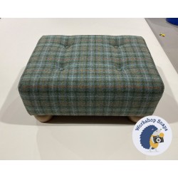 Cannock Shallow Buttoned Footstool 46 x 33cm (18 x 13") Wool Check Eau-de-Nil - 2ins Oak Bun Foot - 6074