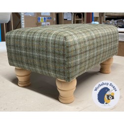 Cannock Shallow Buttoned Footstool 46 x 33cm (18 x 13") Wool Check Sea - 4ins Turned Natural Leg 8015
