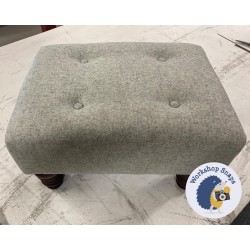 Cannock Shallow Buttoned Footstool 46 x 33cm (18 x 13") Wool Plain Light Grey - 5ins Turned Mahogany Leg 7253 2