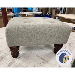 Cannock Shallow Buttoned Footstool 46 x 33cm (18 x 13") Wool Plain Light Grey - 5ins Turned Mahogany Leg 7253 2