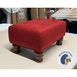 Cannock Shallow Buttoned Footstool 46 x 33cm (18 x 13") Wool Plain Pomegranate - Piped Trim - 4ins Turned Mahogany Leg 8108