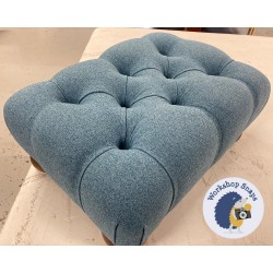 Kinver Deep Buttoned Footstool 46 x 33cm (18 x 13") Faux Wool Wedgewood - 2ins Bun Oak Foot 6993 2