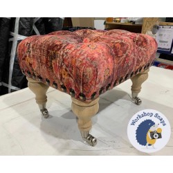 Kinver Deep Buttoned Footstool 46 x 33cm (18 x 13") COM - 7.5in Castor Oiled Oak Leg - Full Studs 4165