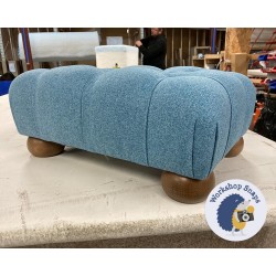 Kinver Deep Buttoned Footstool 46 x 33cm (18 x 13") Faux Wool Wedgewood - 2ins Bun Oak Foot 6993 2