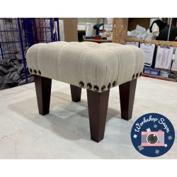 Kinver Deep Buttoned Footstool 46 x 33cm (18 x 13") Faux Wool Wedgewood - 2ins Bun Oak Foot 6993