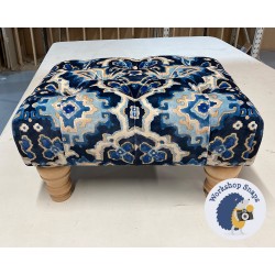Kinver Deep Buttoned Footstool 46 x 33cm (18 x 13") Linwood Kami Indigo - 5ins Turned Natural Leg 8746