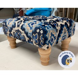 Kinver Deep Buttoned Footstool 46 x 33cm (18 x 13") Linwood Kami Indigo - 5ins Turned Natural Leg 8746