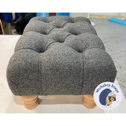 Kinver Deep Buttoned Footstool 46 x 33cm (18 x 13") Wool Plain Graphite - 4ins Turned Natural Leg 7192