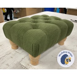 Kinver Deep Buttoned Footstool 46 x 33cm (18 x 13") Soft Weave Forest Green - 4ins Turned Natural Leg 8050