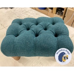 Kinver Deep Buttoned Footstool 46 x 33cm (18 x 13") Wool Plain Teal - 5ins Turned Oak Leg 7419