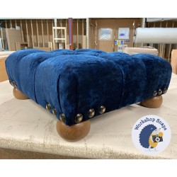 Kinver Deep Buttoned Footstool 46 x 46cm (18 x 18") Crushed Velvet Delft Blue - Corner Stud Trim - 2ins Oak Foot 6935 Kinver Deep Buttoned Footstool 46 x 46cm (18 x 18") Crushed Velvet Delft Blue - Corner Stud Trim - 2ins Oak Foot 6935