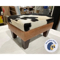 Wentwood Plain Top Footstool with Border 46 x 33cm (18 x 13") COM 100% Real Hide Leather - Bordered and Self Piped in Antique Matt Leather Bridle - 5ins Tapered Mahogany Leg 6560