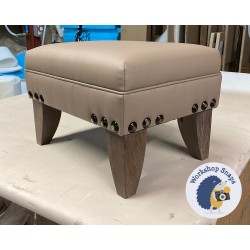 Wentwood Plain Top Footstool with Border 46 x 33cm (18 x 13") Faux Leather Taupe - Corner Studs - 6ins Convex Tapered Washed Oak Leg 7936